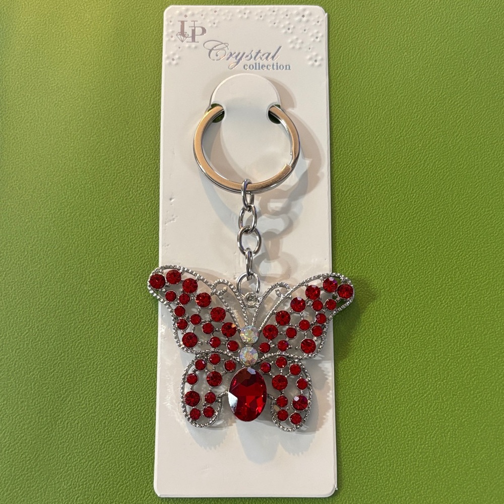 Red & Silver Crystal Butterfly Keychain